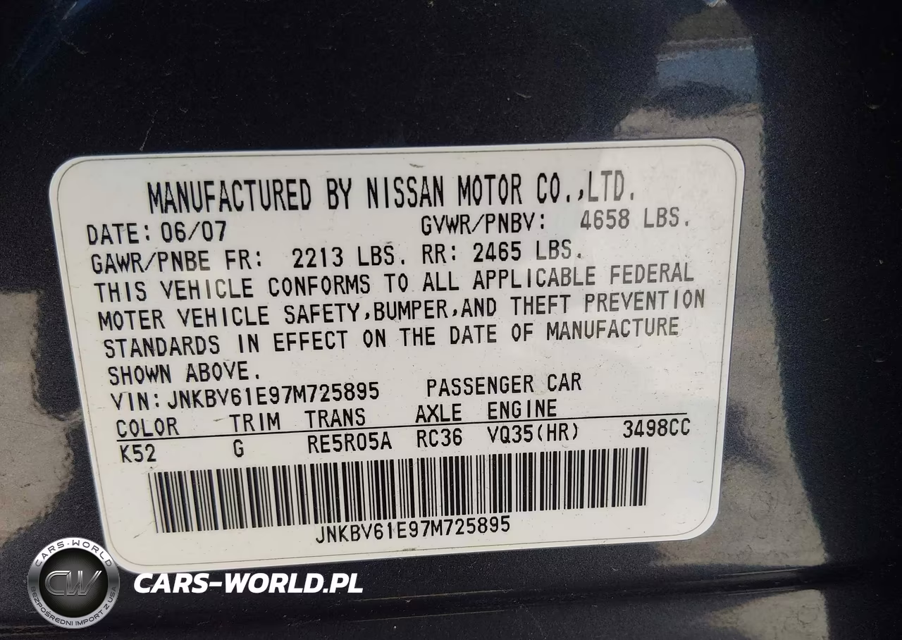2007 Infiniti G35 Sport VIN:JNKBV61E97M725895 - 9