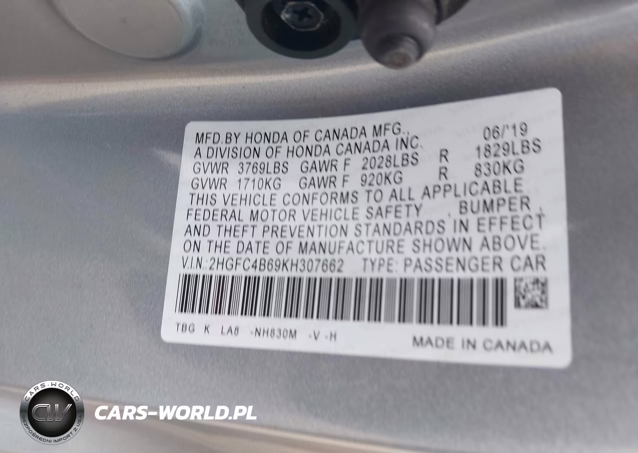 2019 Honda Civic Lx VIN:2HGFC4B69KH307662 - 9
