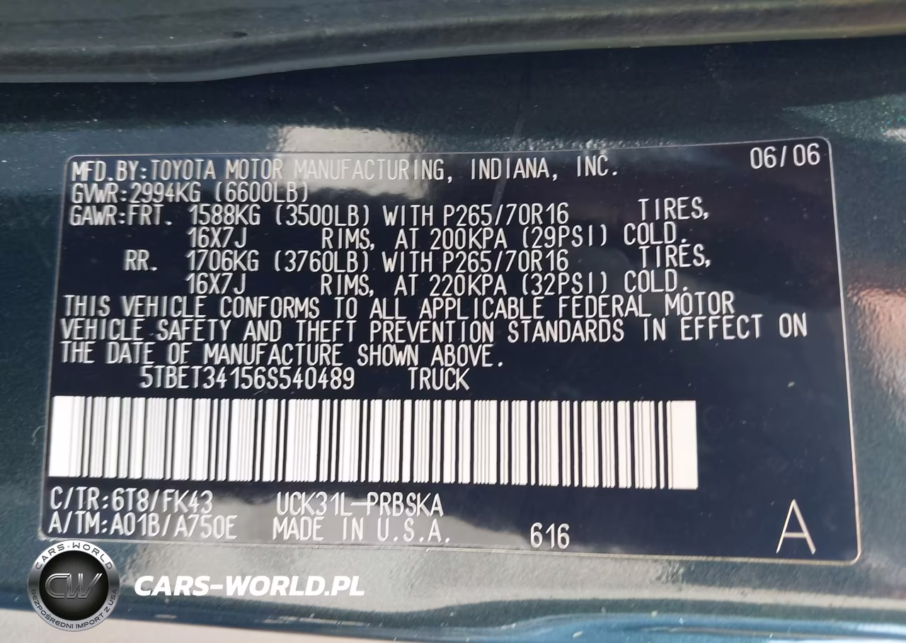 2006 Toyota Tundra Sr5 V8 VIN:5TBET34156S540489 - 9