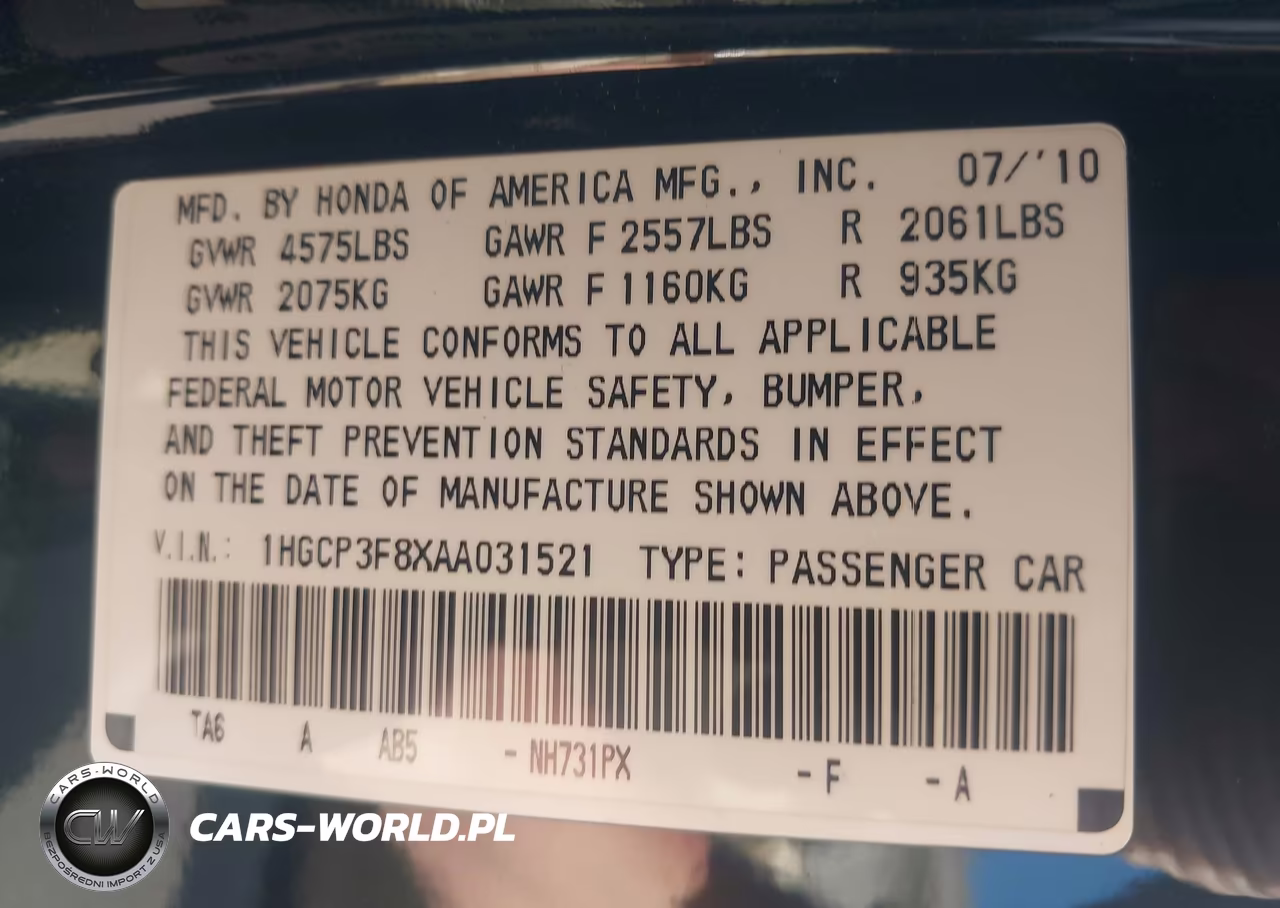 2010 Honda Accord 3.5 Ex-L VIN:1HGCP3F8XAA031521 - 9