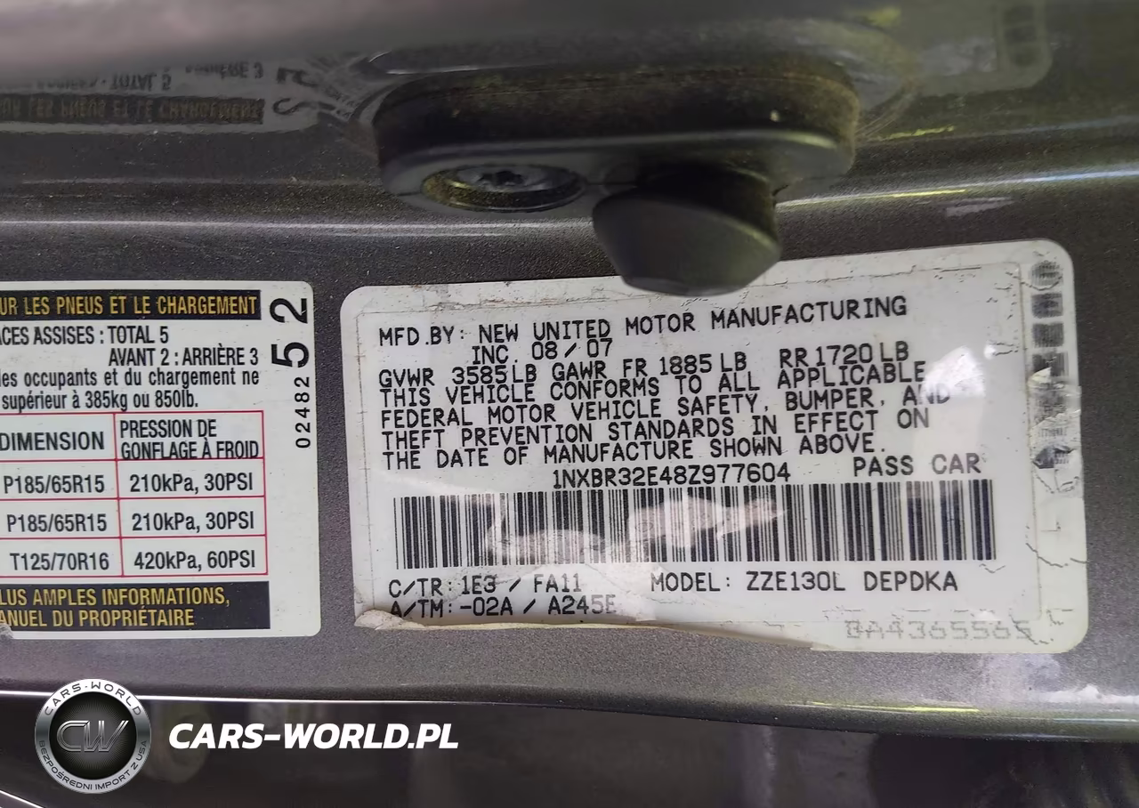2008 Toyota Corolla Ce VIN:1NXBR32E48Z977604 - 9