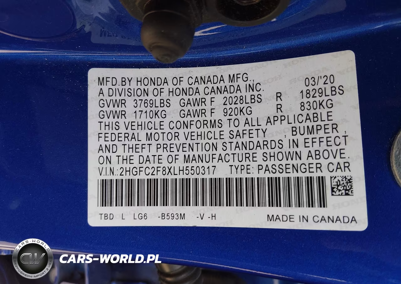 2020 Honda Civic Sport VIN:2HGFC2F8XLH550317 - 9