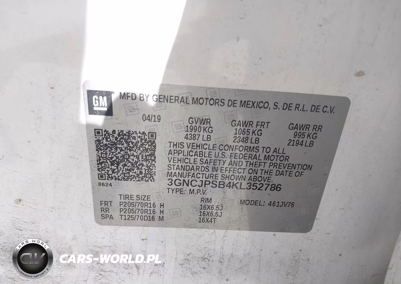 2019 Chevrolet Trax Lt VIN:3GNCJPSB4KL352786 - 9