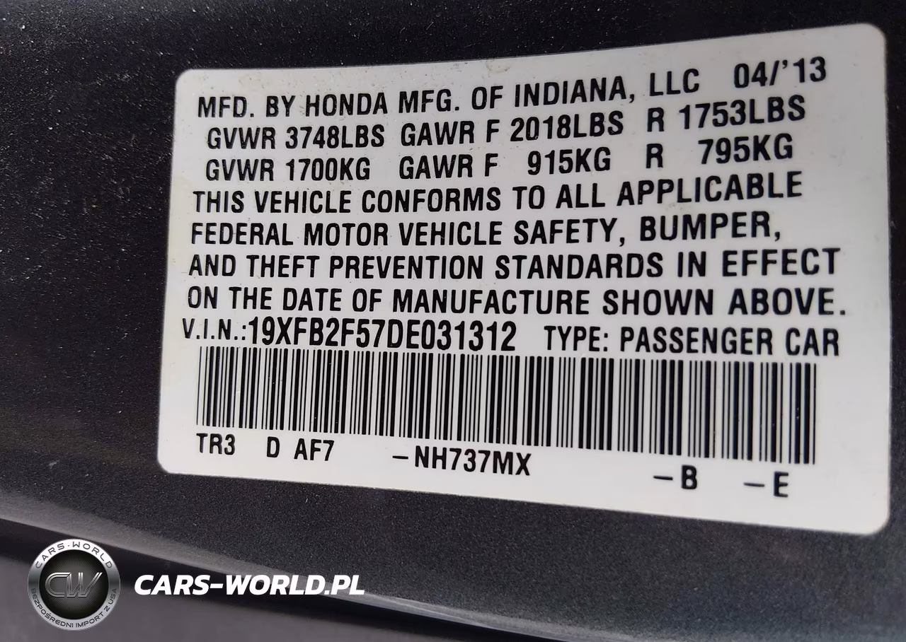2013 Honda Civic Lx VIN:19XFB2F57DE031312 - 9