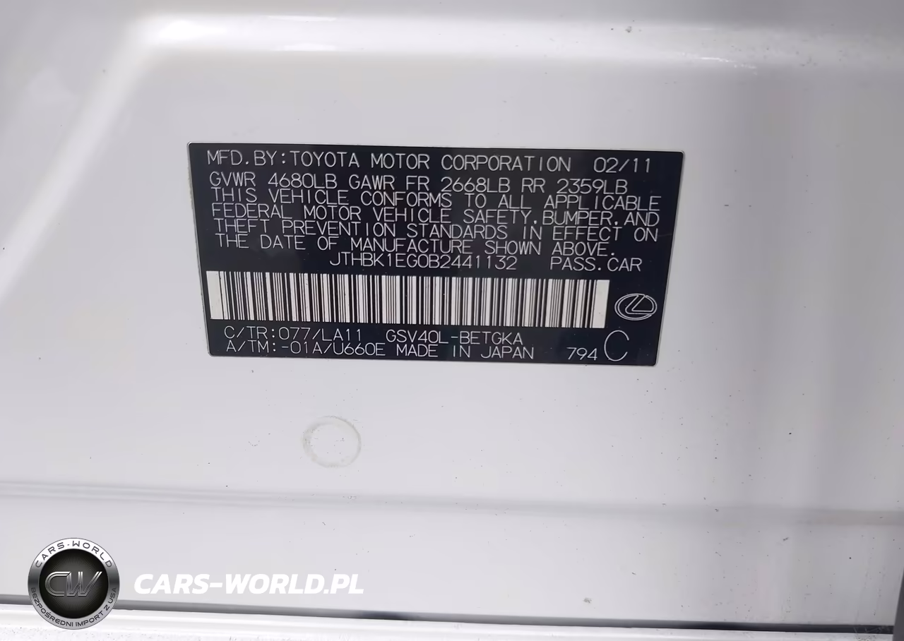 2011 Lexus Es 350 VIN:JTHBK1EG0B2441132 - 9