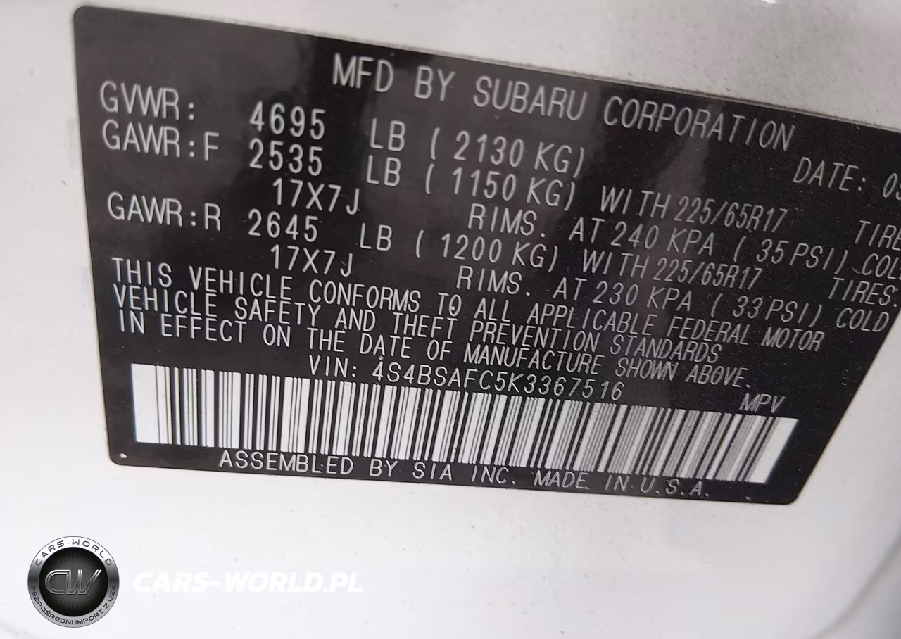 2019 Subaru Outback 2.5I Premium VIN:4S4BSAFC5K3367516 - 9