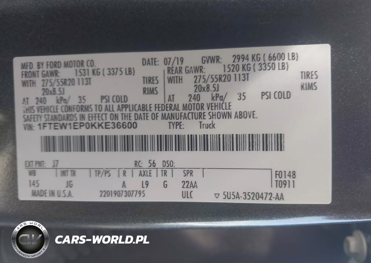 2019 Ford F-150 Xl VIN:1FTEW1EP0KKE36600 - 9
