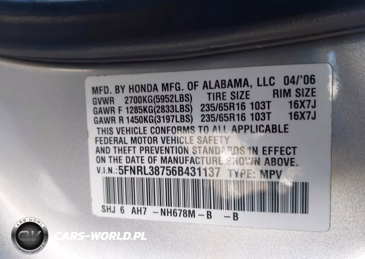 2006 Honda Odyssey Ex-L VIN:5FNRL38756B431137 - 9