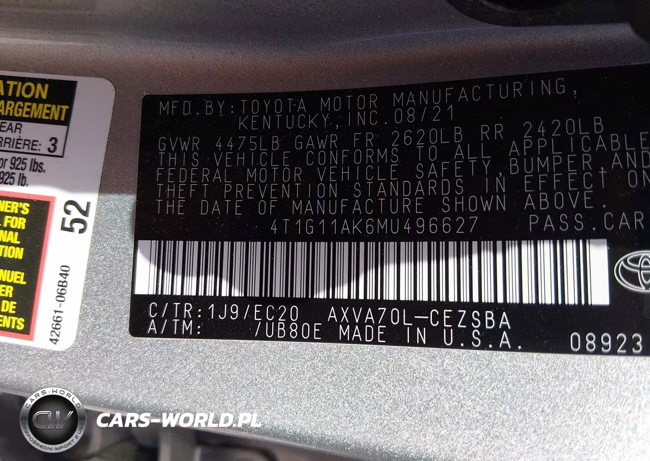 2021 Toyota Camry Se Nightshade Edition VIN:4T1G11AK6MU496627 - 9