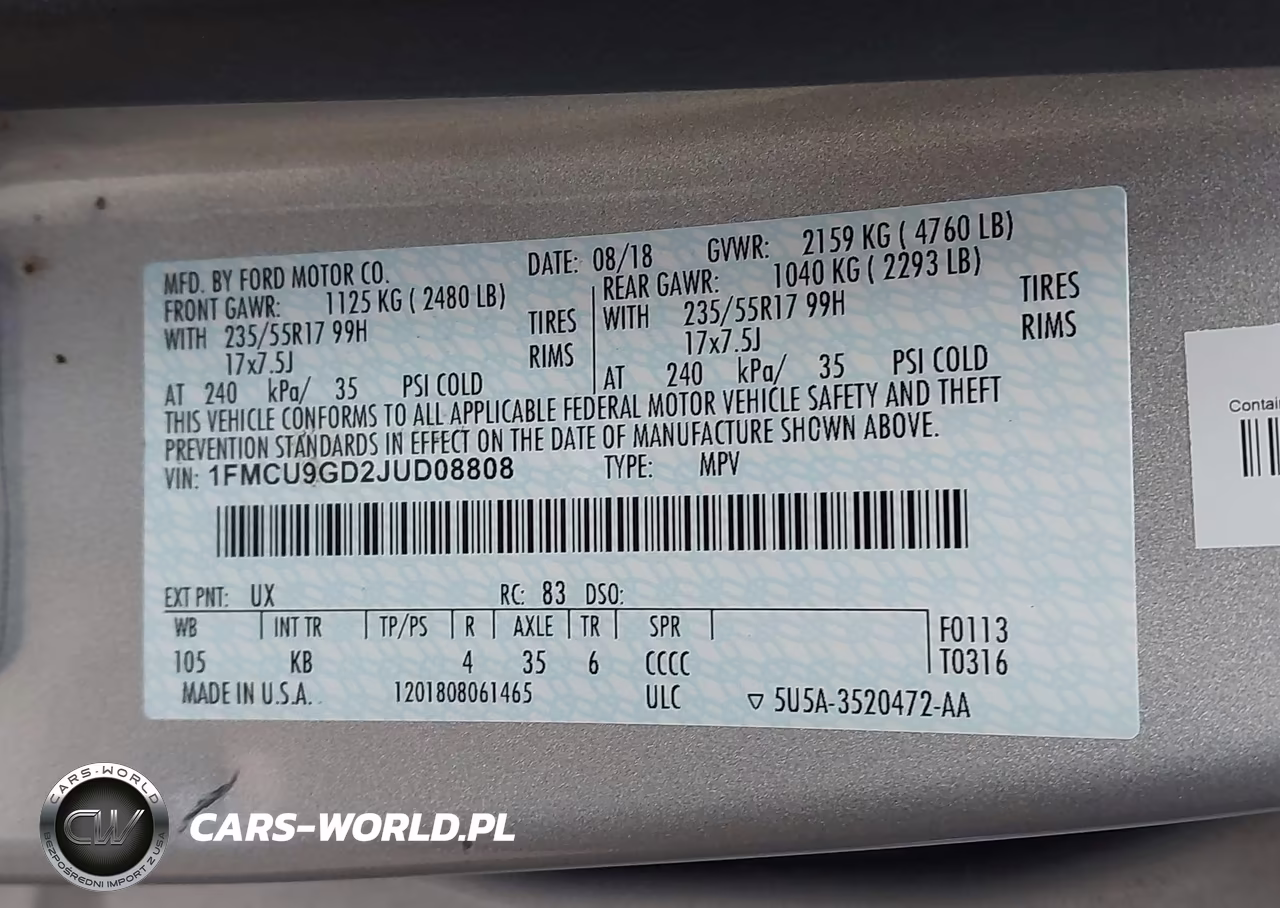 2018 Ford Escape Se VIN:1FMCU9GD2JUD08808 - 9