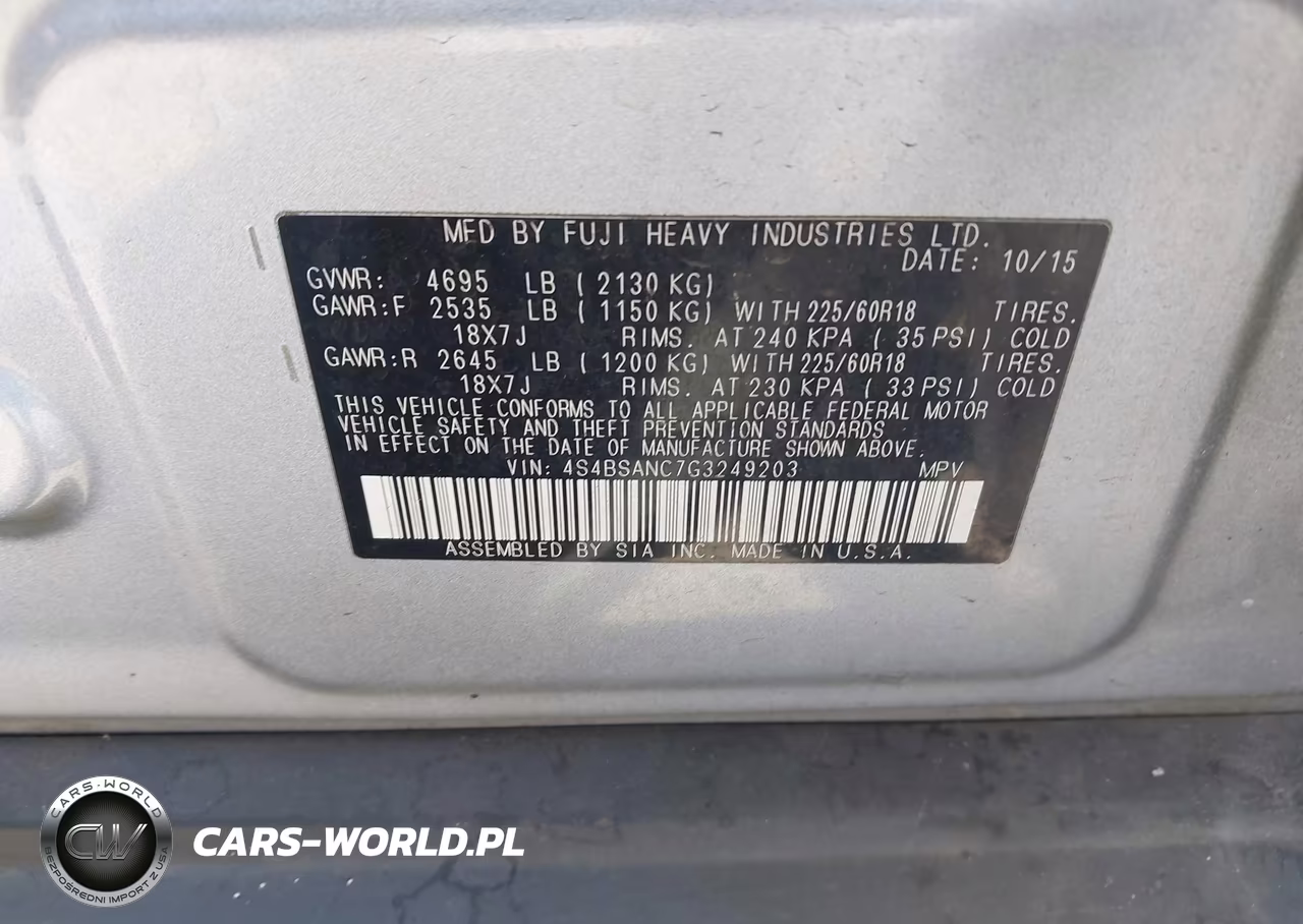 2016 Subaru Outback 2.5I Limited VIN:4S4BSANC7G3249203 - 9