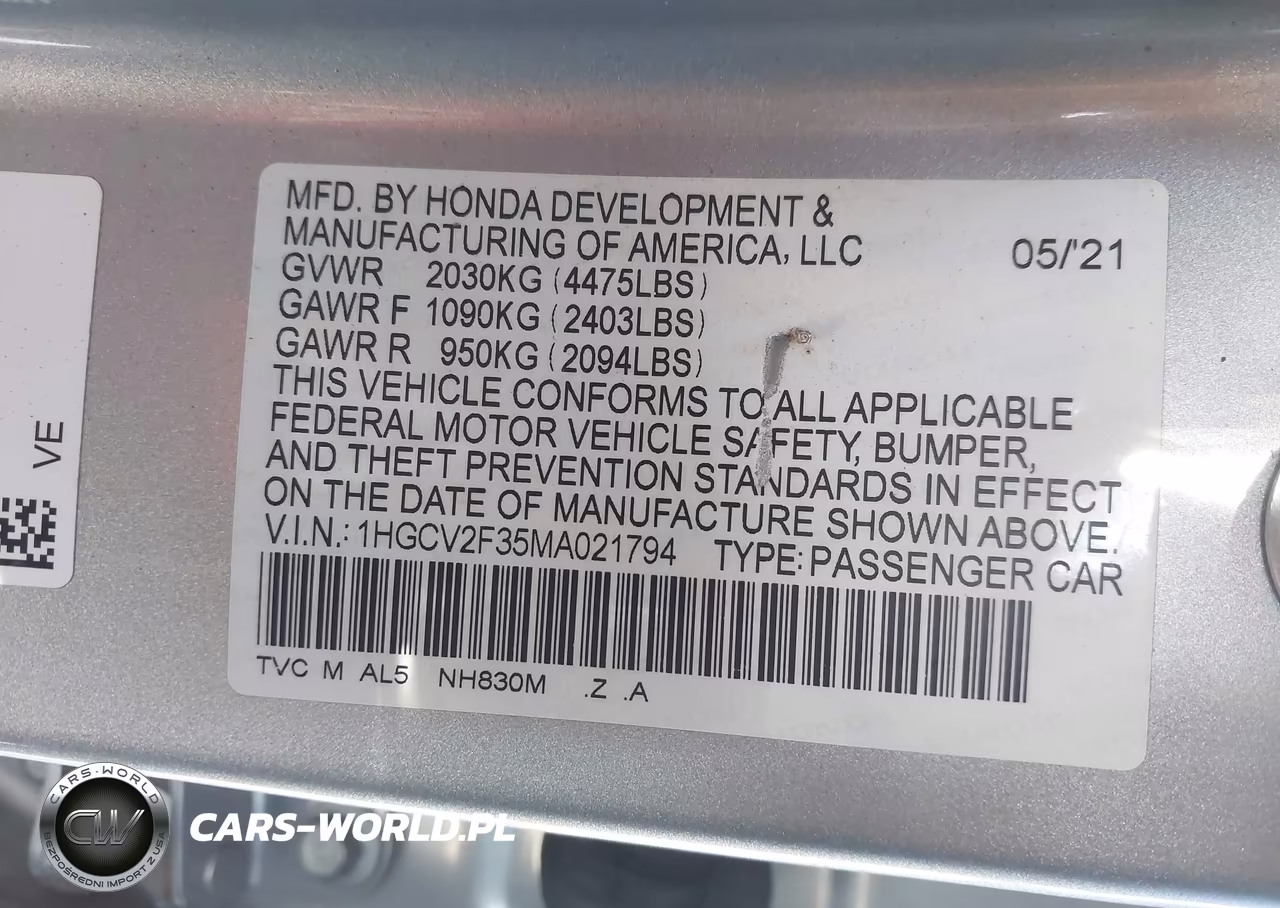 2021 Honda Accord Sport 2.0T VIN:1HGCV2F35MA021794 - 9