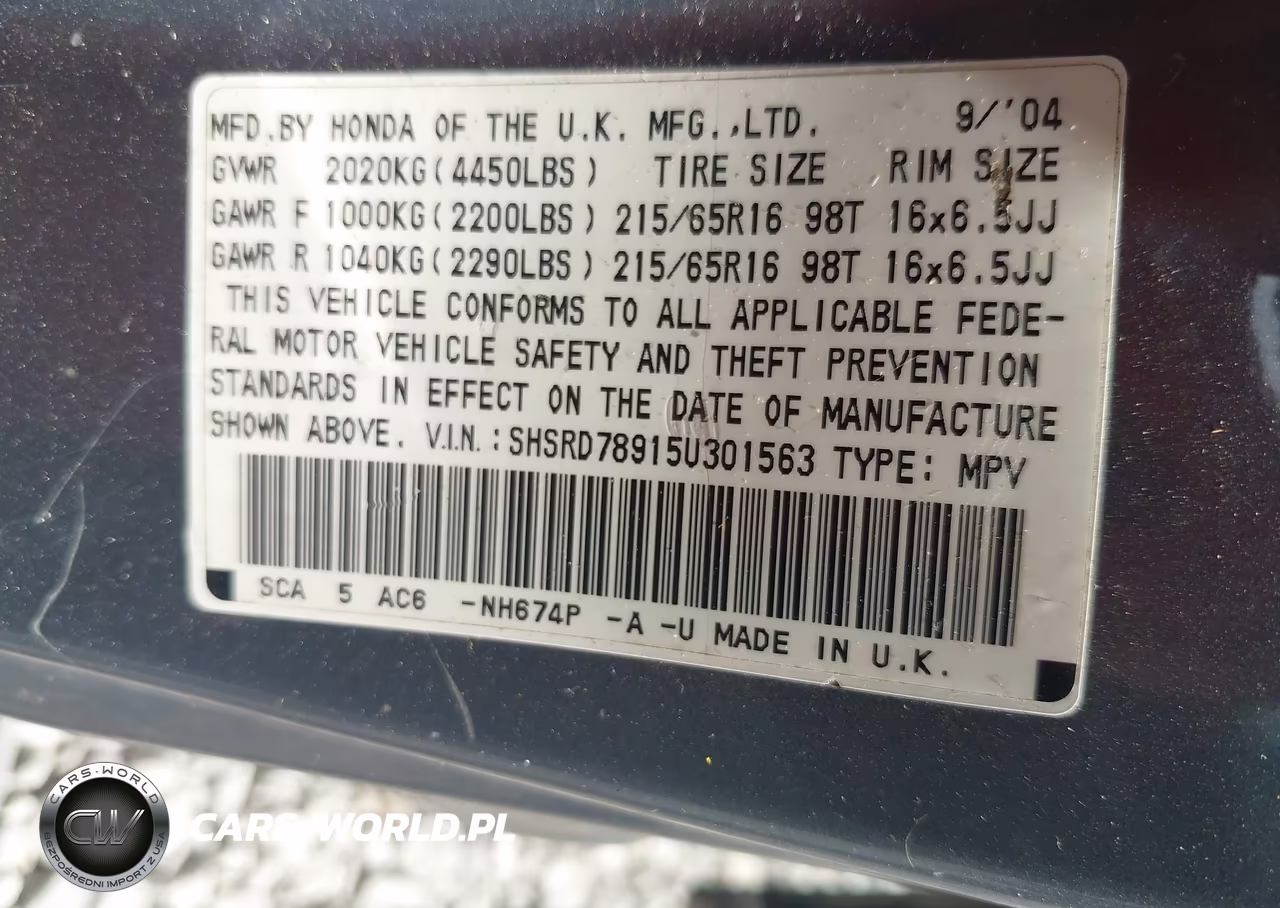 2005 Honda Cr-V Se VIN:SHSRD78915U301563 - 9