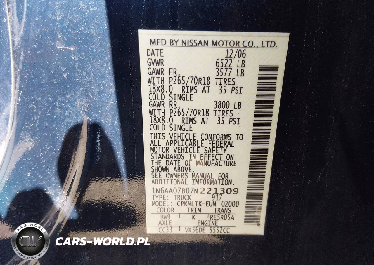 2007 Nissan Titan Se VIN:1N6AA07B07N221309 - 9