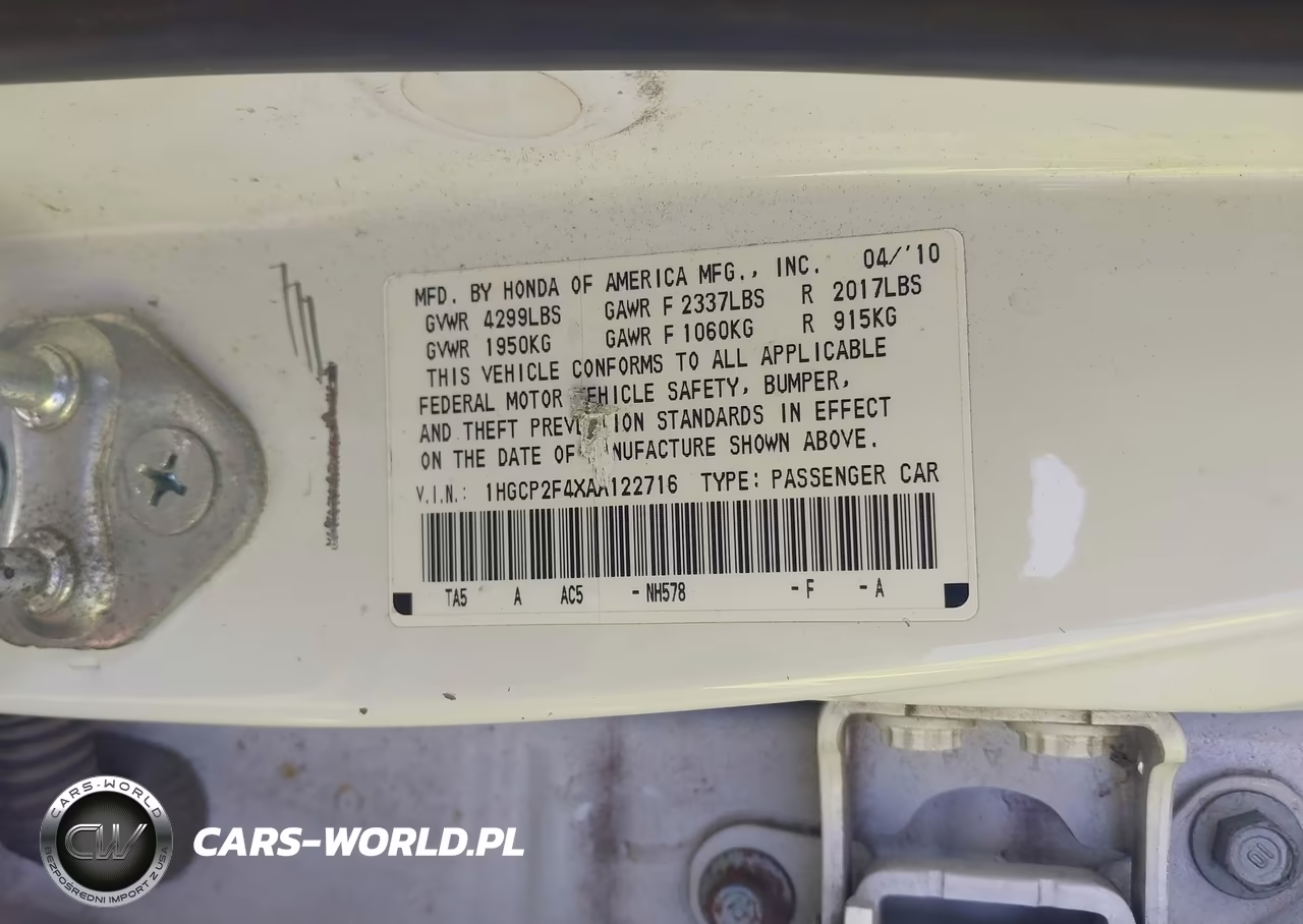 2010 Honda Accord 2.4 Lx-P VIN:1HGCP2F4XAA122716 - 9