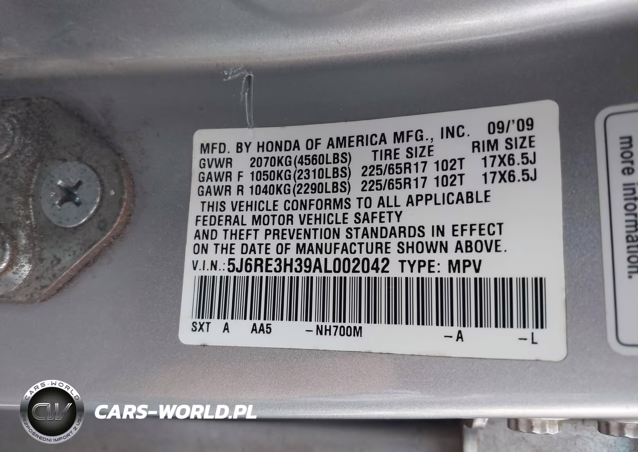 2010 Honda Cr-V Lx VIN:5J6RE3H39AL002042 - 9