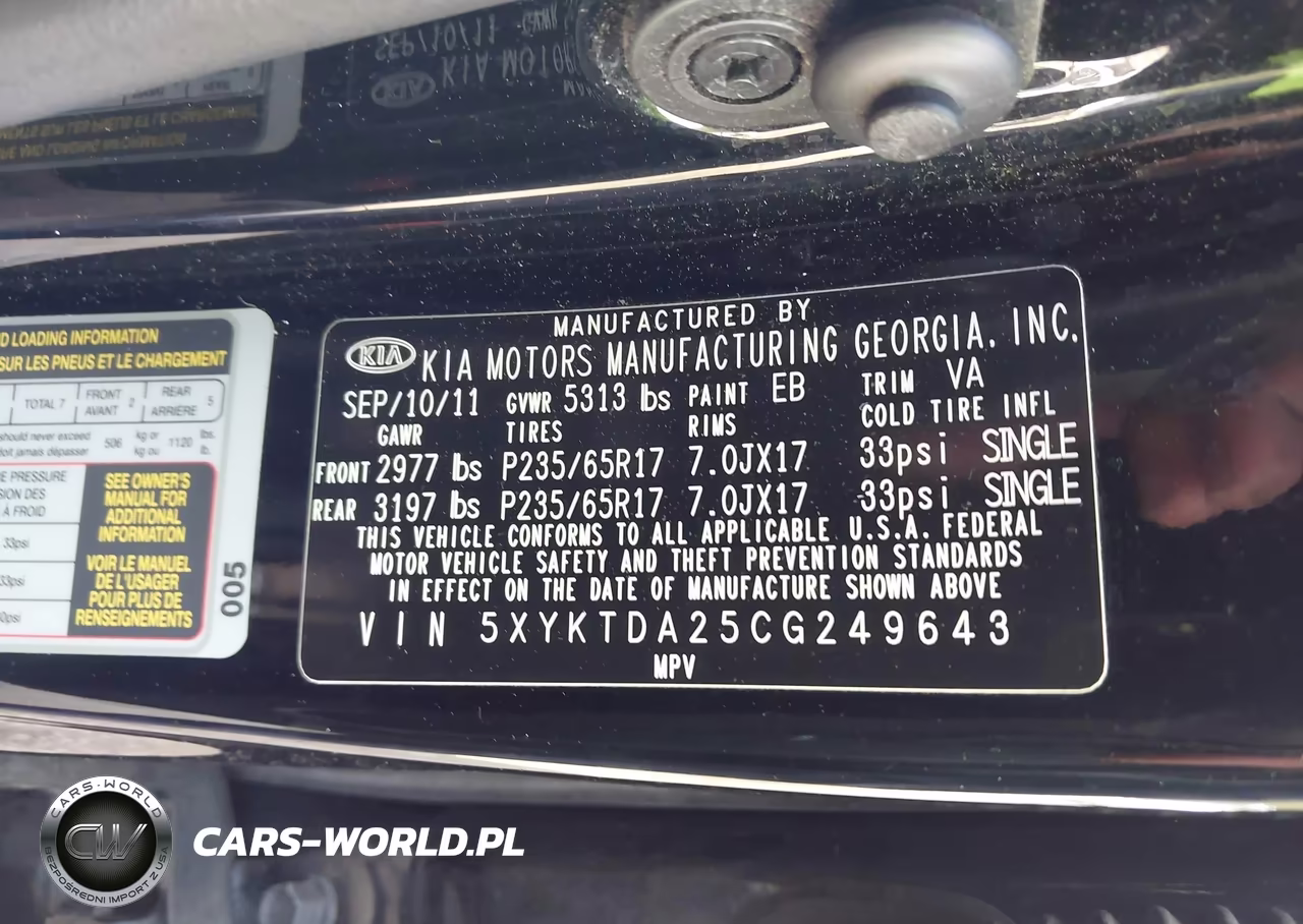 2012 Kia Sorento Lx V6 VIN:5XYKTDA25CG249643 - 9