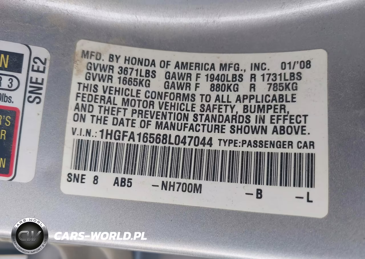 2008 Honda Civic Lx VIN:1HGFA16568L047044 - 9