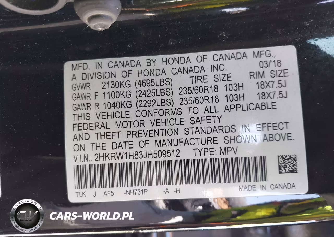 2018 Honda Cr-V Ex-L-Ex-L Navi VIN:2HKRW1H83JH509512 - 9
