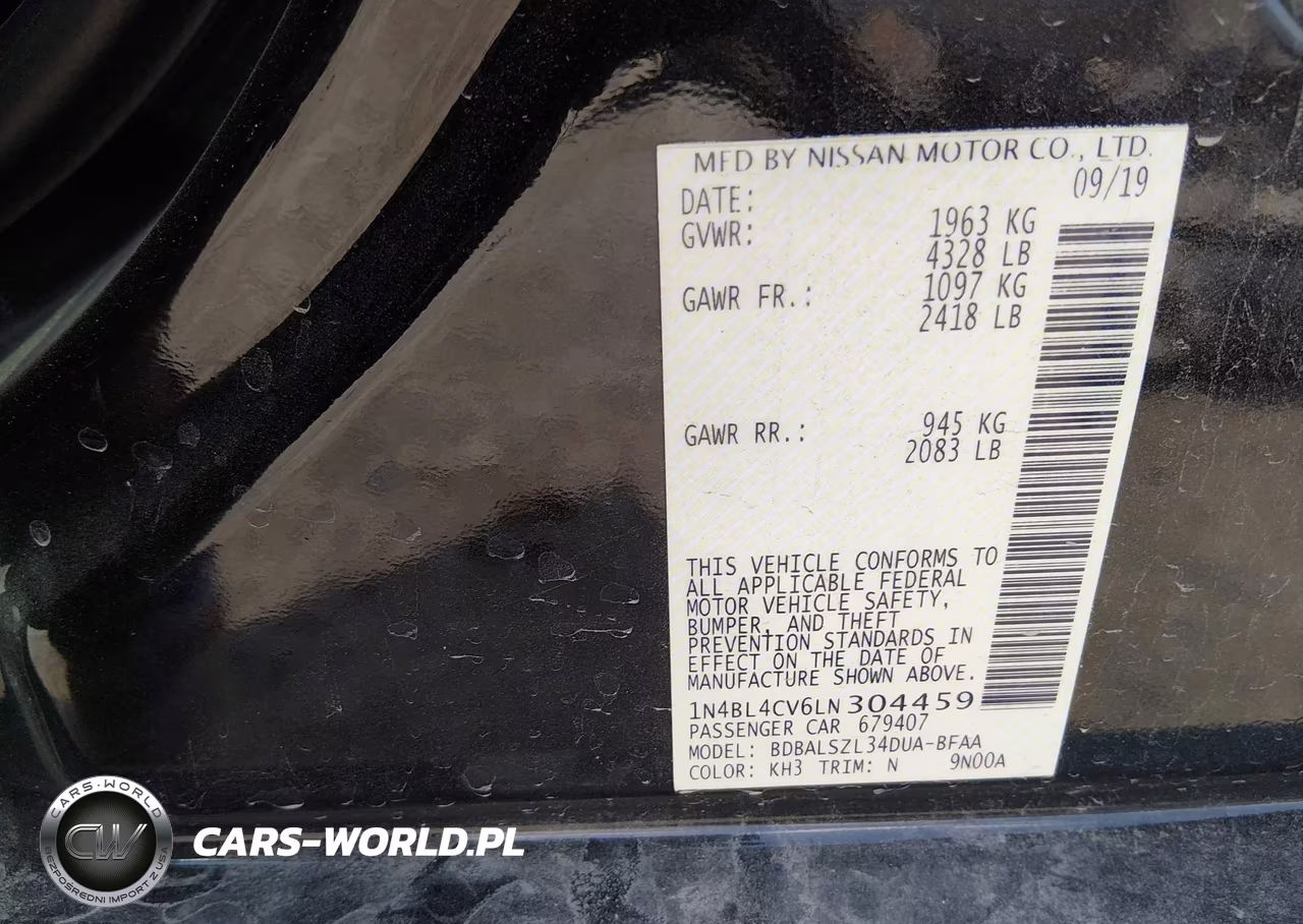 2020 Nissan Altima Sr Fwd VIN:1N4BL4CV6LN304459 - 9