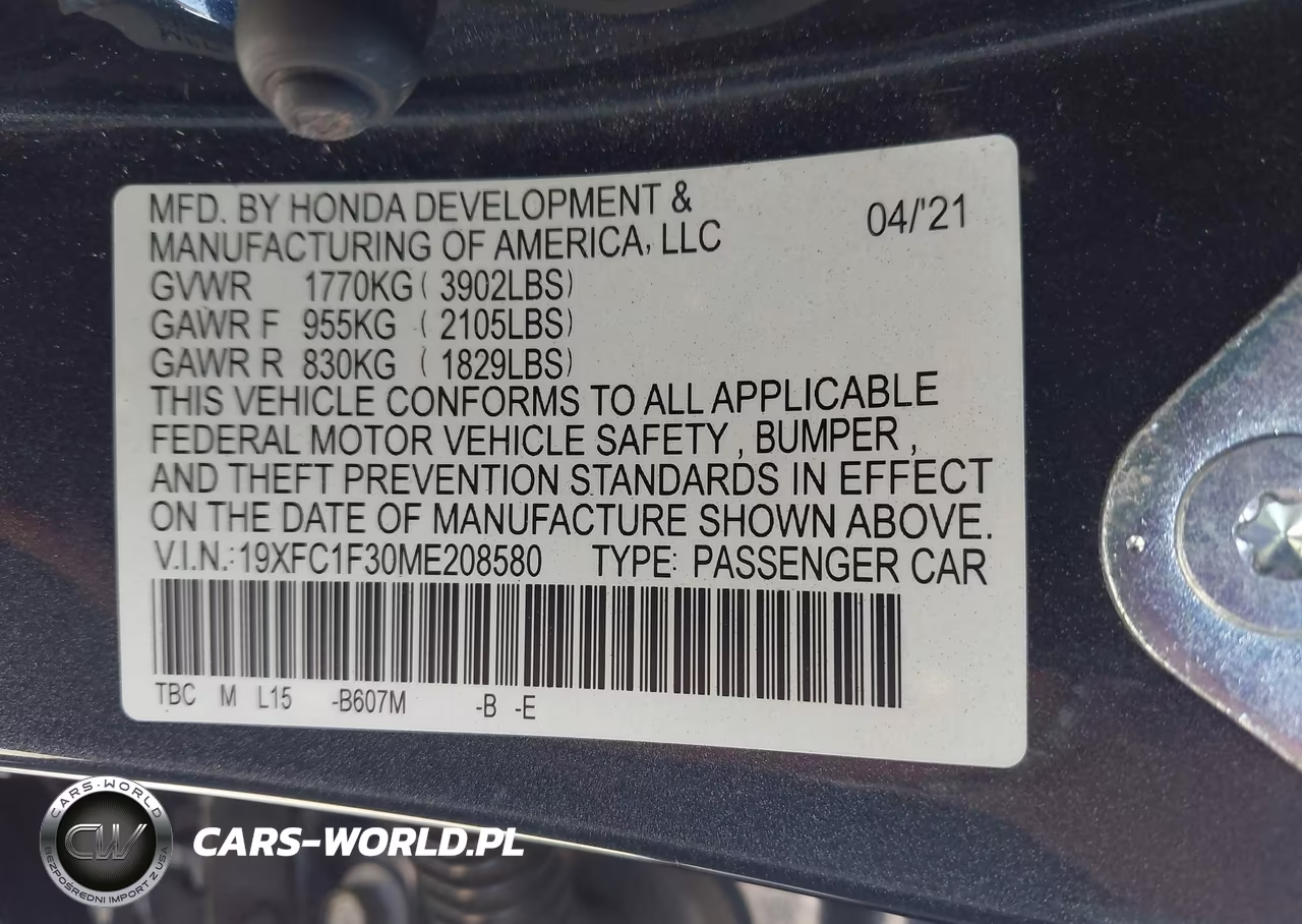 2021 Honda Civic Ex VIN:19XFC1F30ME208580 - 9