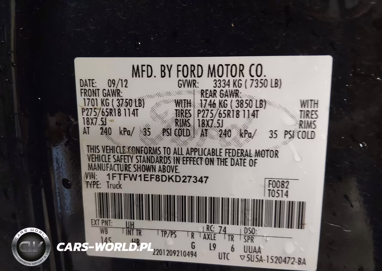 2013 Ford F-150 Lariat VIN:1FTFW1EF8DKD27347 - 9