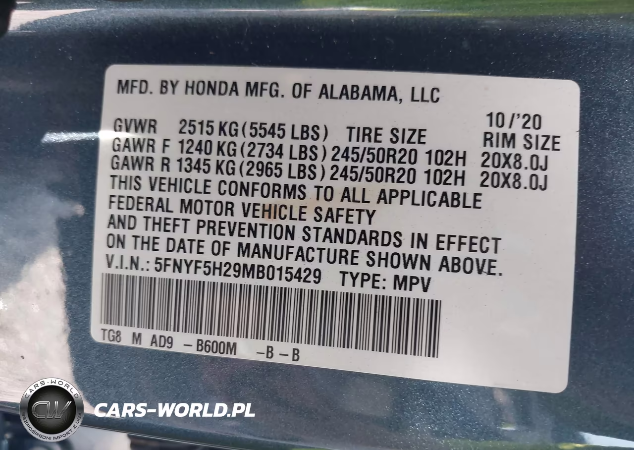 2021 Honda Pilot 2Wd Special Edition VIN:5FNYF5H29MB015429 - 9