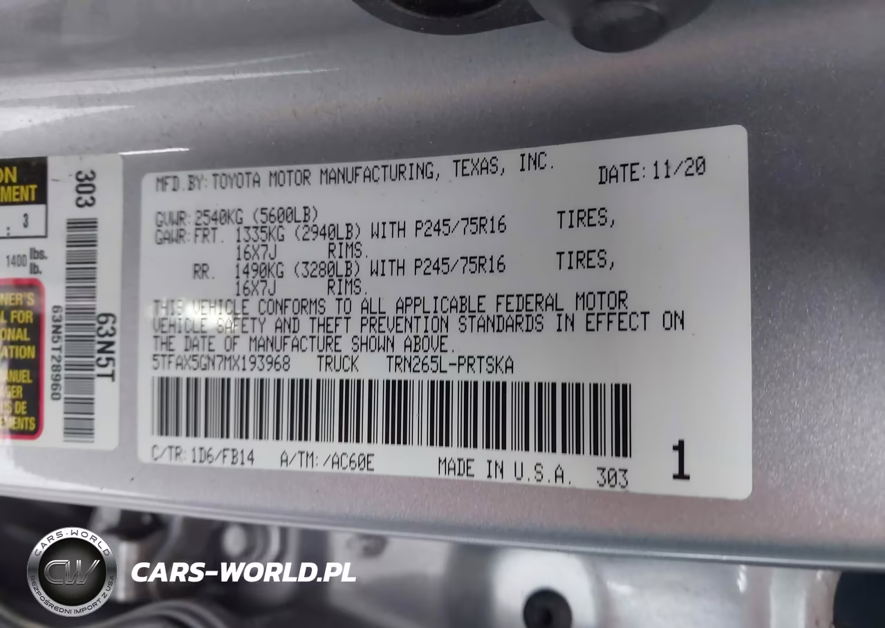 2021 Toyota Tacoma Sr VIN:5TFAX5GN7MX193968 - 9