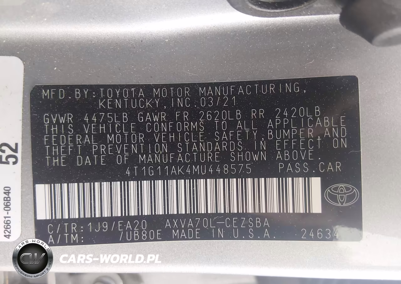 2021 Toyota Camry Se VIN:4T1G11AK4MU448575 - 9