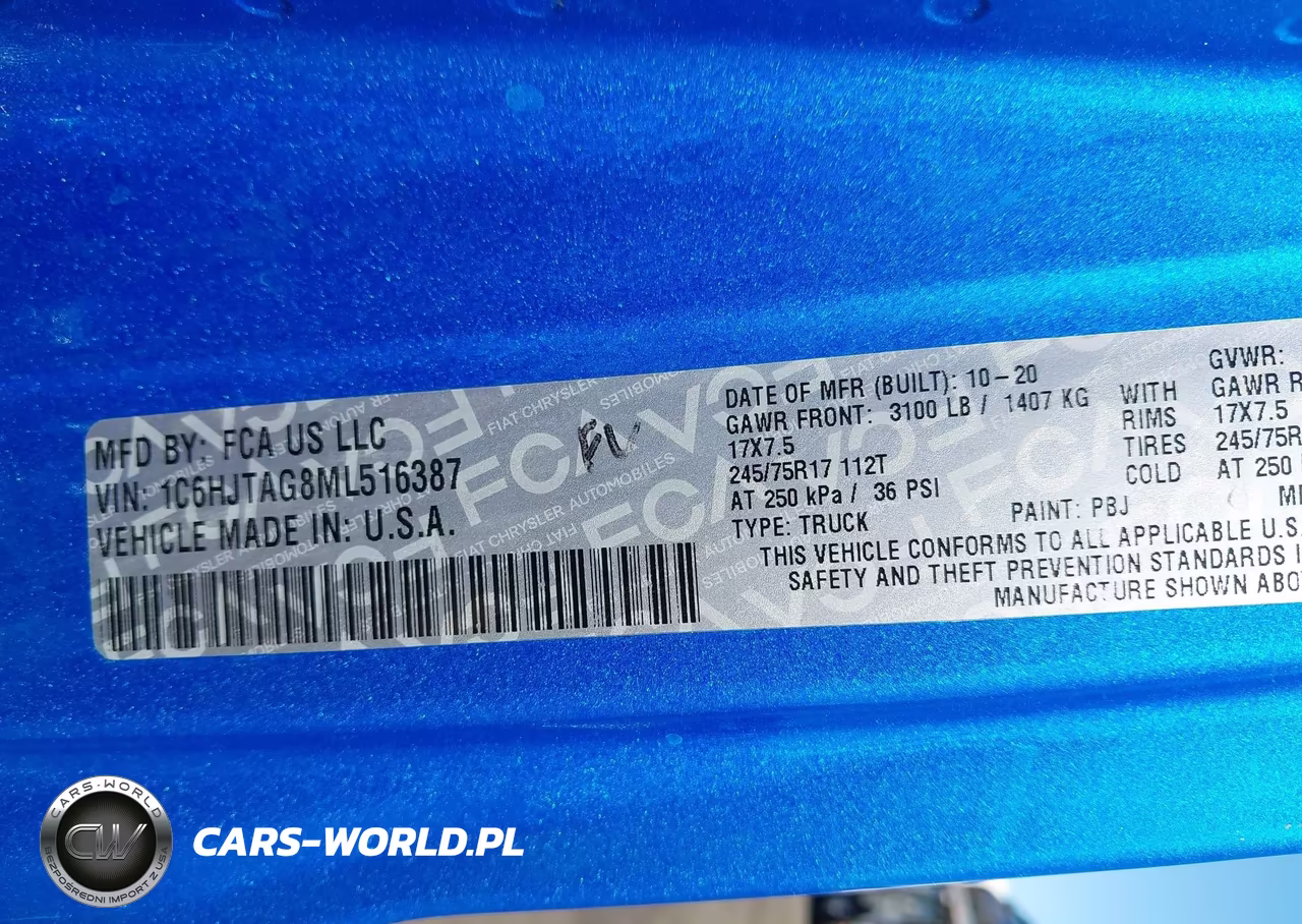 2021 Jeep Gladiator Sport S 4X4 VIN:1C6HJTAG8ML516387 - 9