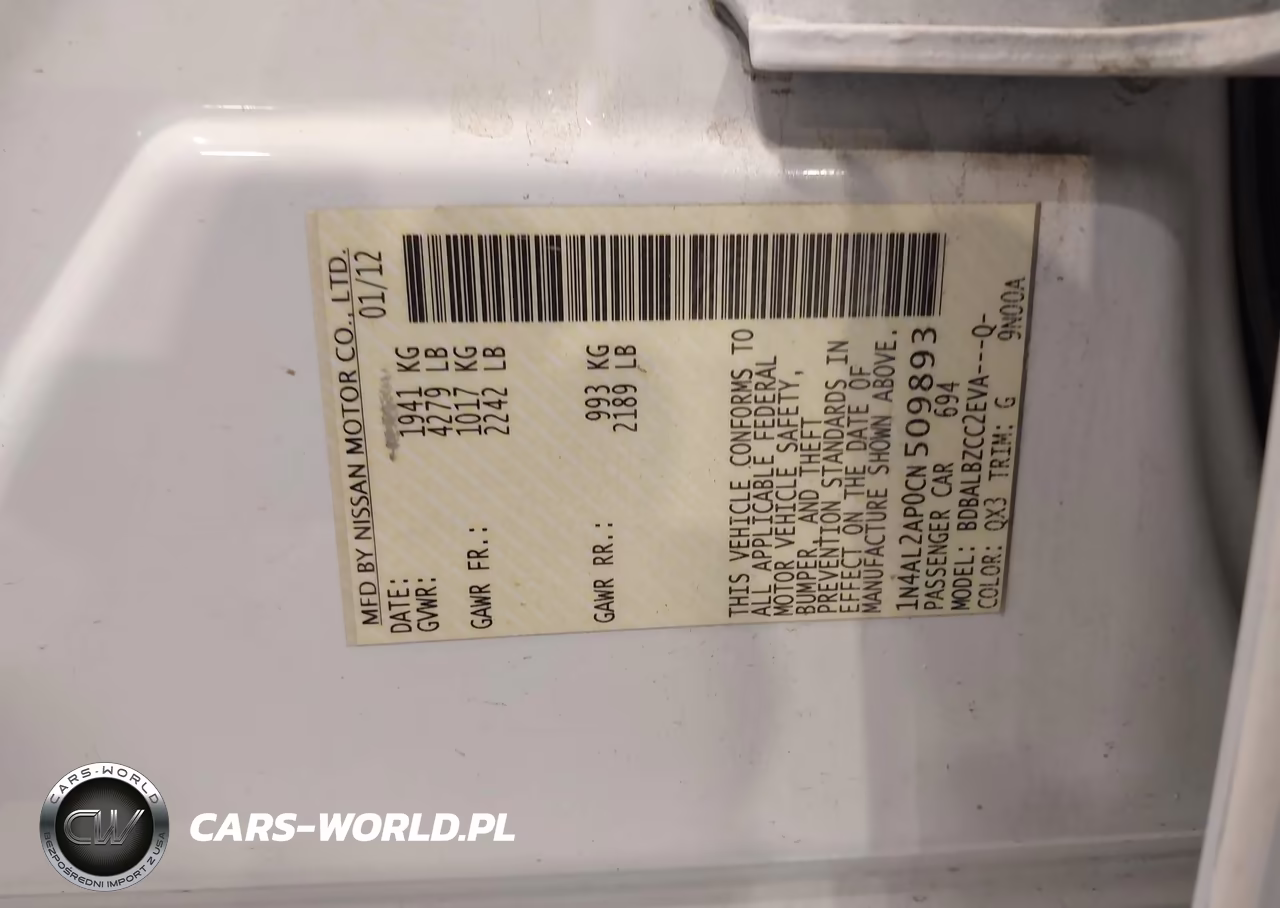 2012 Nissan Altima 2.5 S VIN:1N4AL2AP0CN509893 - 9