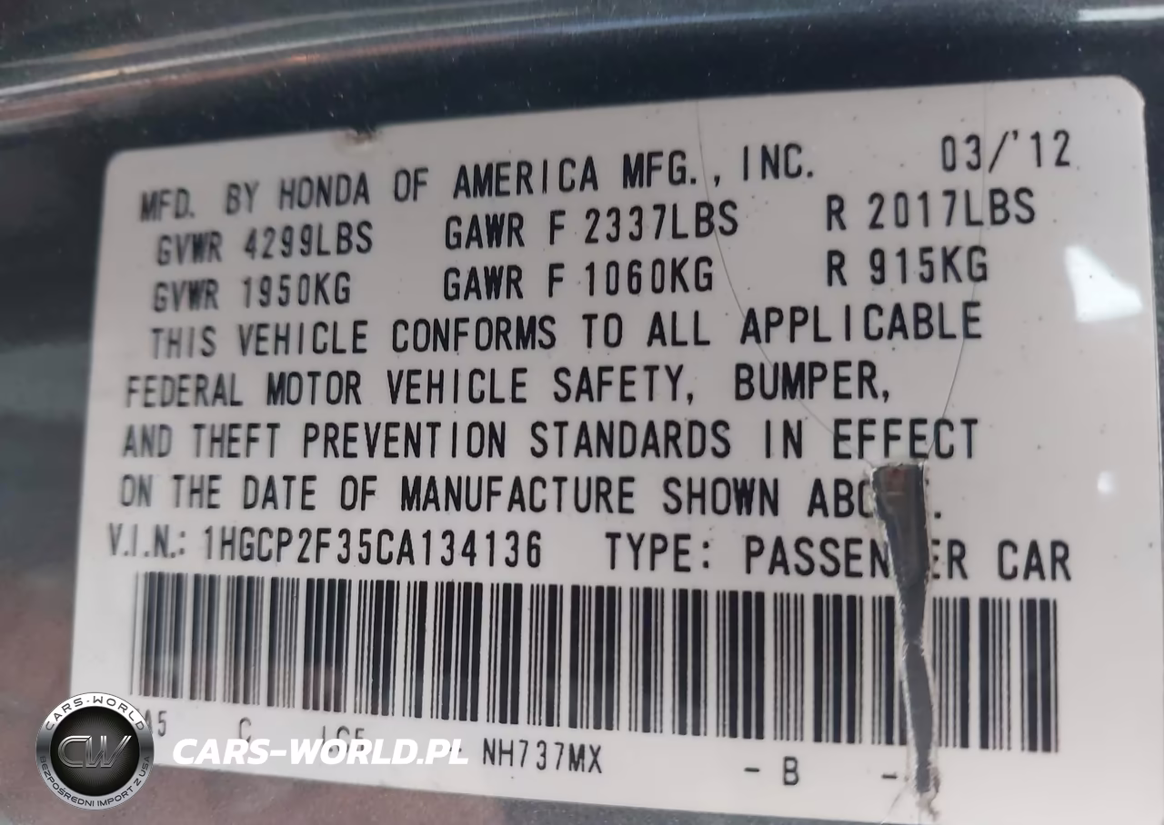 2012 Honda Accord 2.4 Lx VIN:1HGCP2F35CA134136 - 9