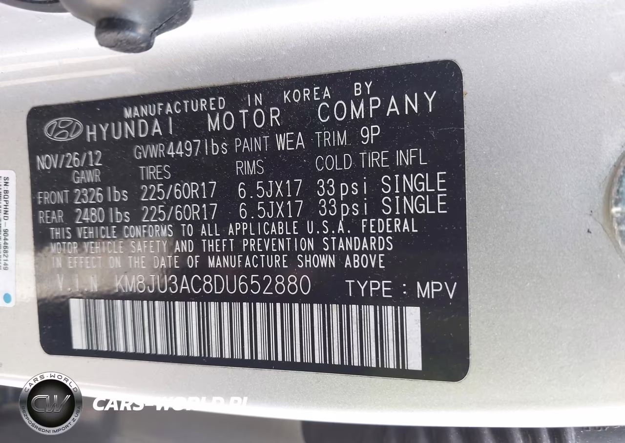2013 Hyundai Tucson Gls VIN:KM8JU3AC8DU652880 - 9