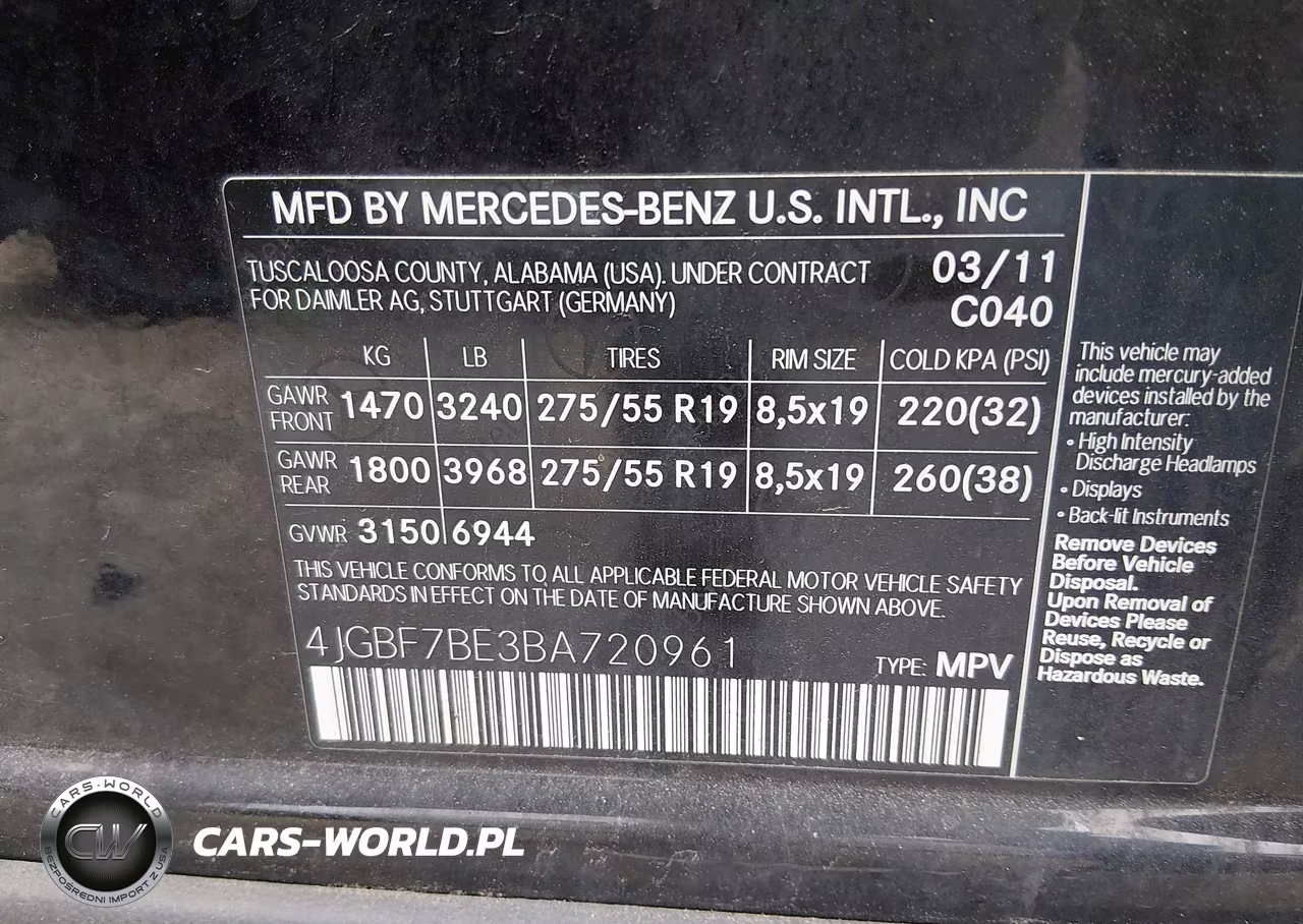 2011 Mercedes-Benz Gl 450 4Matic VIN:4JGBF7BE3BA720961 - 9