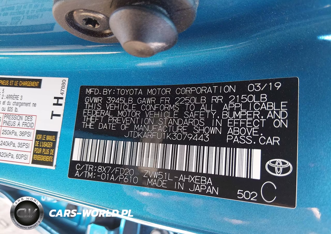 2019 Toyota Prius Le VIN:JTDKARFU1K3079443 - 9