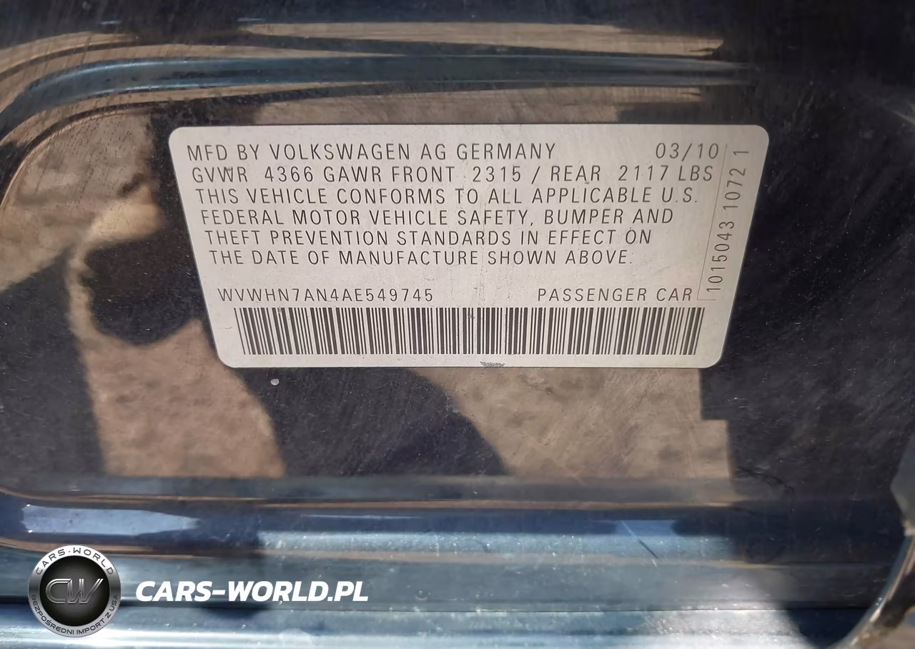 2010 Volkswagen Cc Luxury VIN:WVWHN7AN4AE549745 - 9