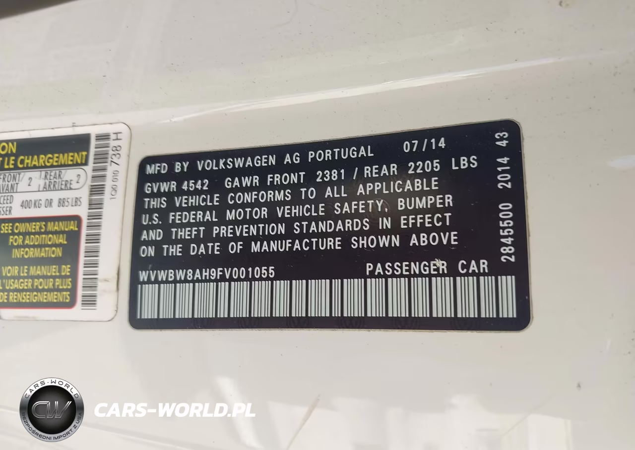 2015 Volkswagen Eos Komfort VIN:WVWBW8AH9FV001055 - 9