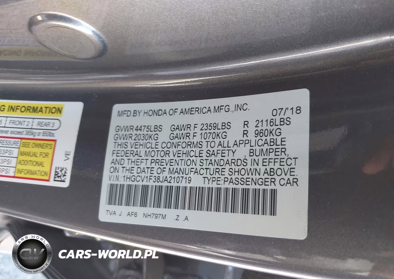 2018 Honda Accord Sport VIN:1HGCV1F38JA210719 - 9