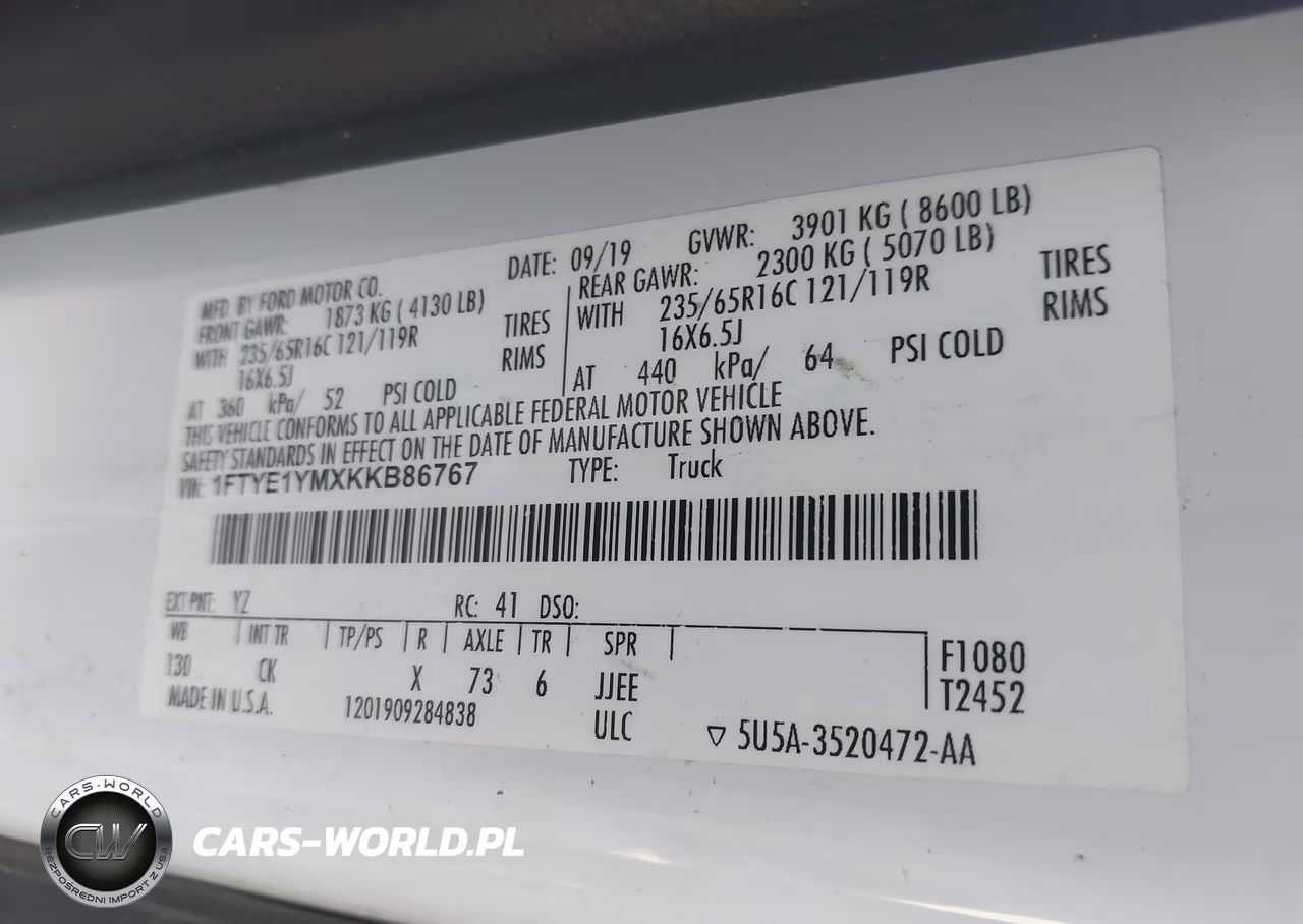 2019 Ford Transit-150 VIN:1FTYE1YMXKKB86767 - 9