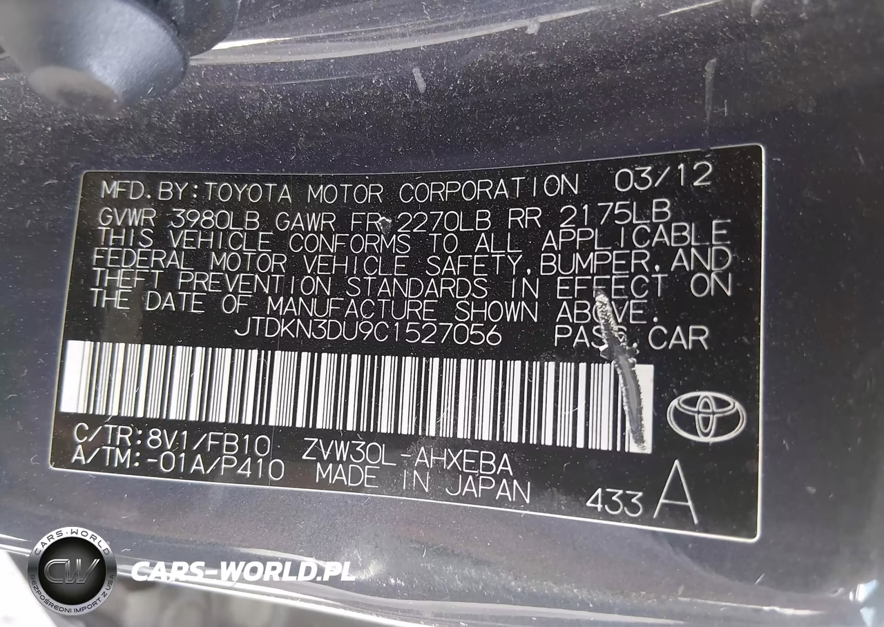 2012 Toyota Prius Two VIN:JTDKN3DU9C1527056 - 9