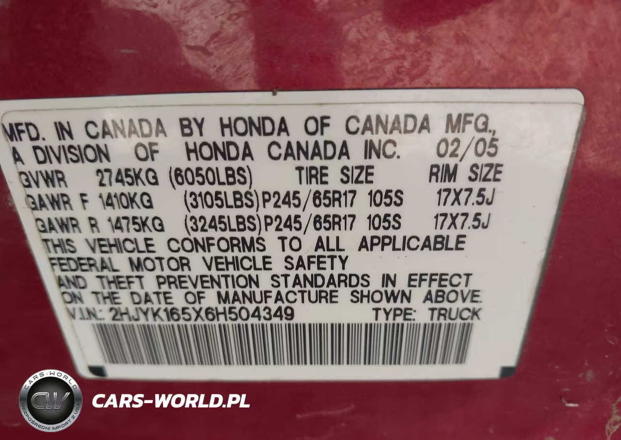 2006 Honda Ridgeline Rtl VIN:2HJYK165X6H504349 - 9