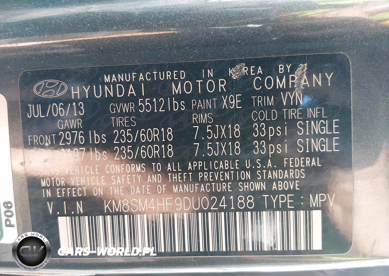 2013 Hyundai Santa Fe Gls VIN:KM8SM4HF9DU024188 - 9