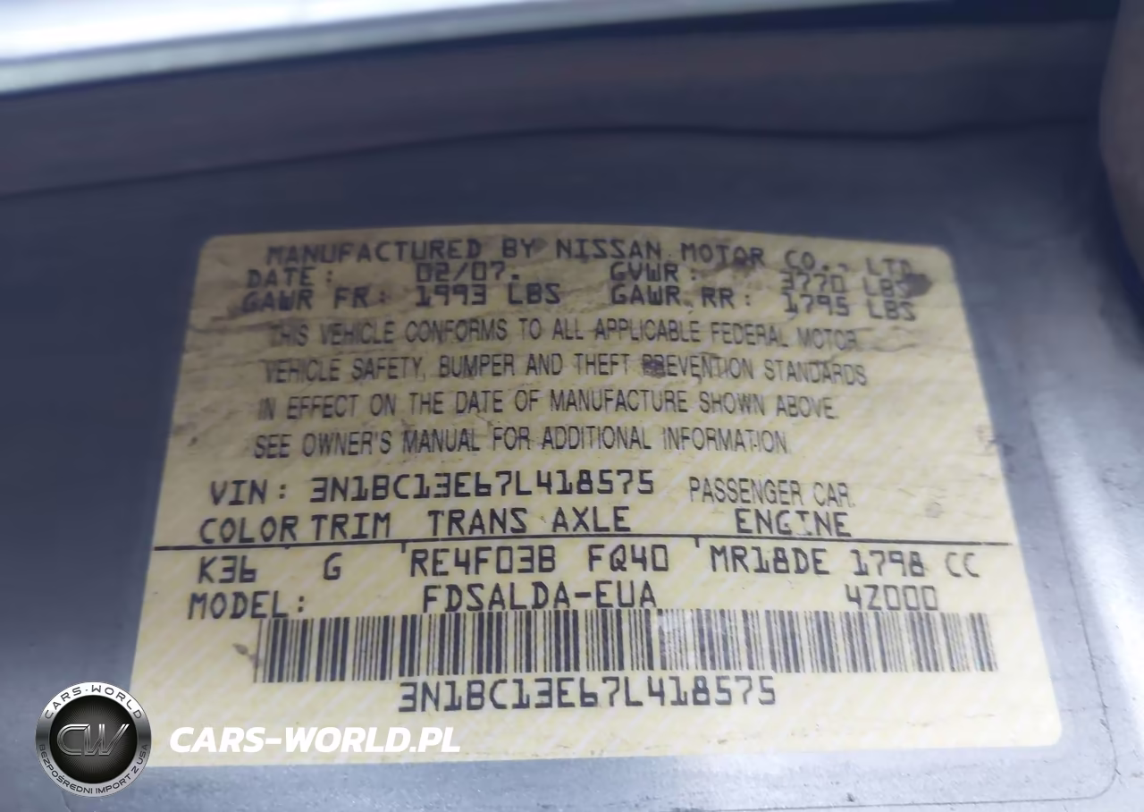 2007 Nissan Versa 1.8S VIN:3N1BC13E67L418575 - 9