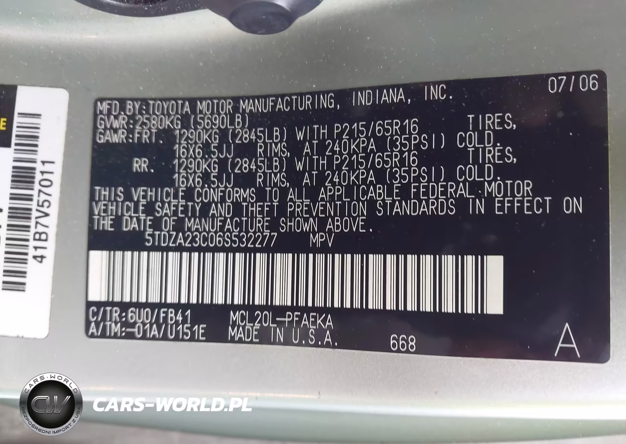 2006 Toyota Sienna Ce VIN:5TDZA23C06S532277 - 9