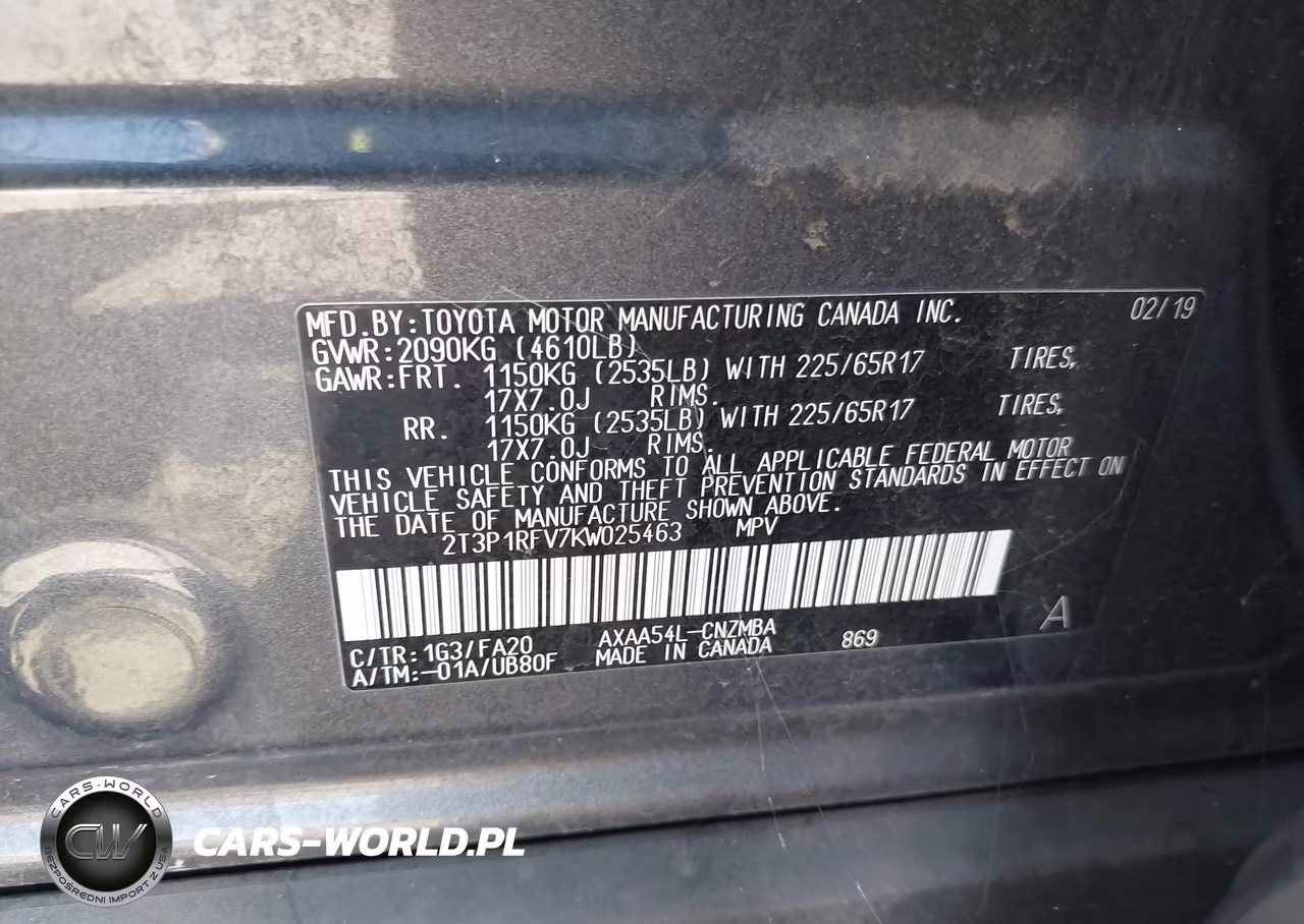 2019 Toyota Rav4 Xle VIN:2T3P1RFV7KW025463 - 9