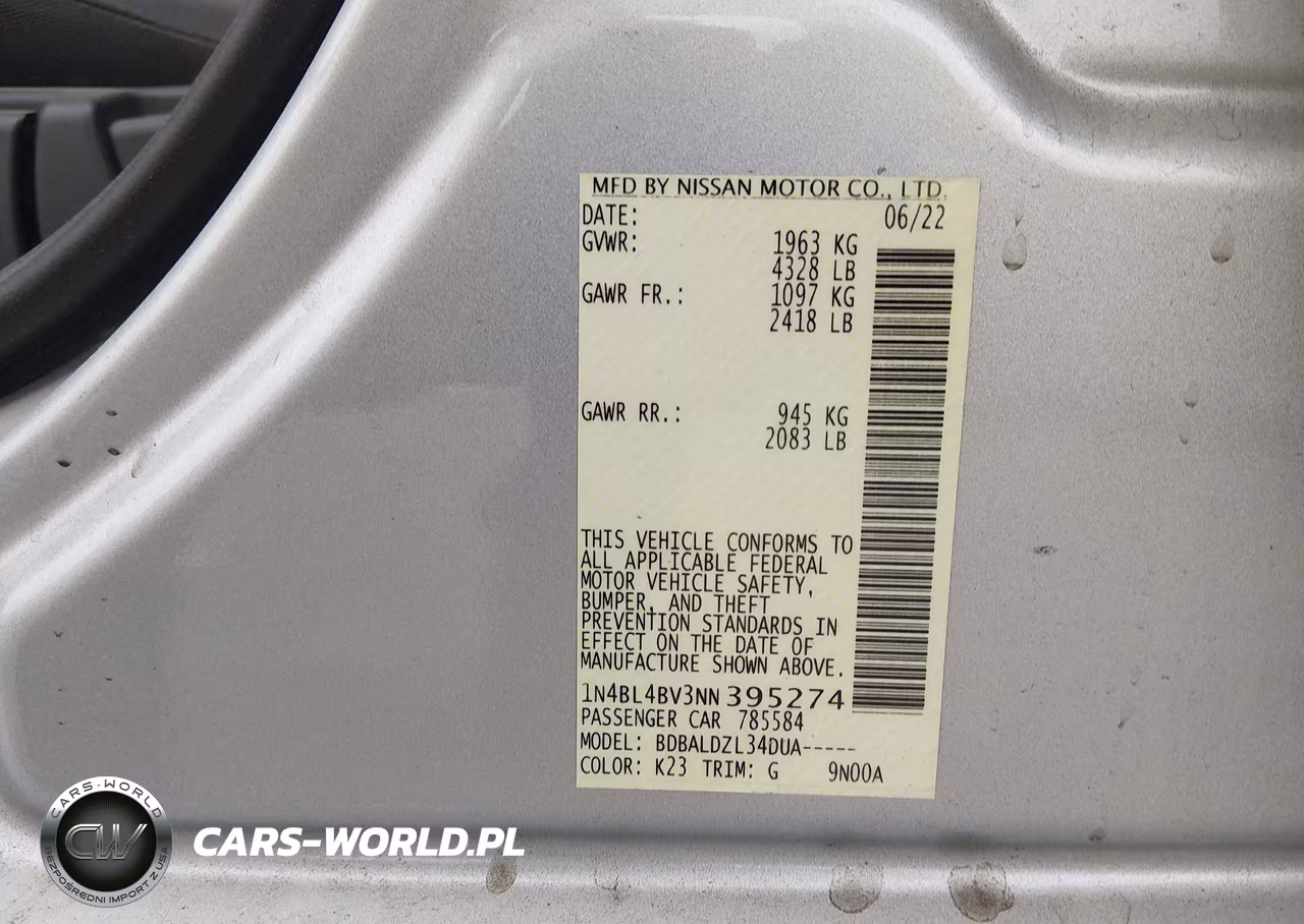 2022 Nissan Altima S Fwd VIN:1N4BL4BV3NN395274 - 9