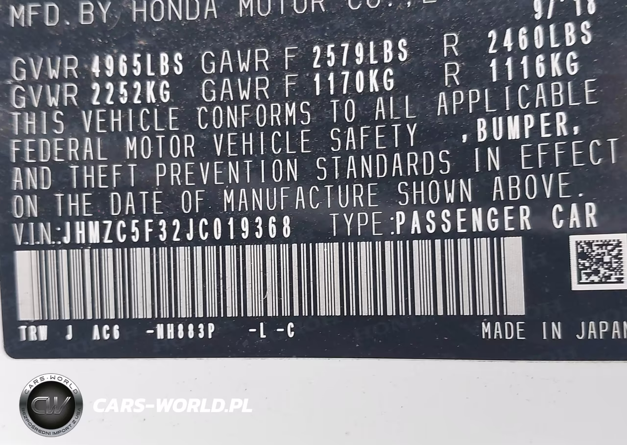 2018 Honda Clarity Plug-In Hybrid Touring VIN:JHMZC5F32JC019368 - 9