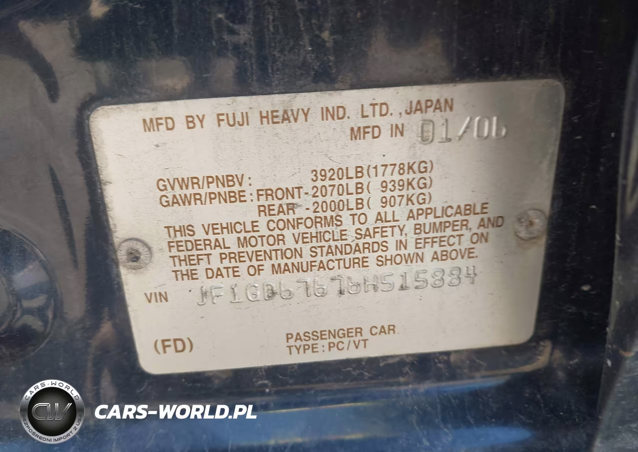 2006 Subaru Impreza 2.5I VIN:JF1GD67676H515884 - 9