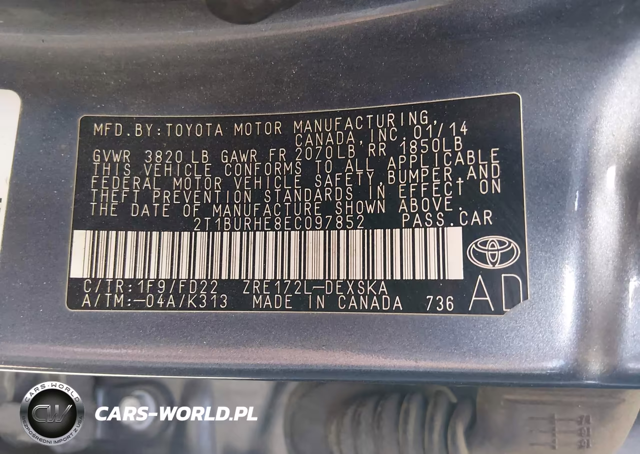 2014 Toyota Corolla S Plus VIN:2T1BURHE8EC097852 - 9