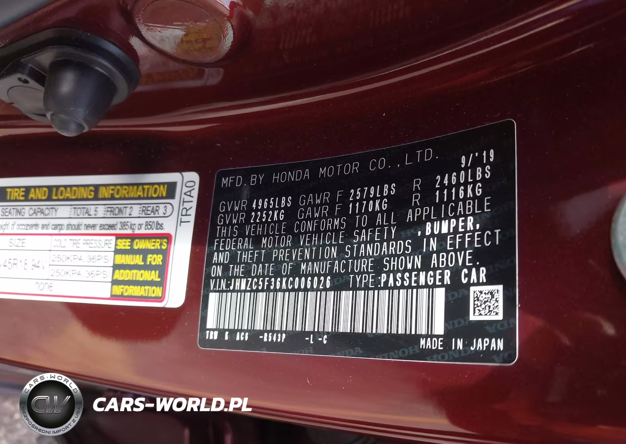 2019 Honda Clarity Plug-In Hybrid Touring VIN:JHMZC5F36KC006026 - 9